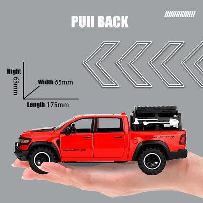 1:32 Dodge RAM Mammoth Pickup Truck off Road Alloy Toy Car Model Sound & Light Pull Back Collection Gift for Boys Children Kid