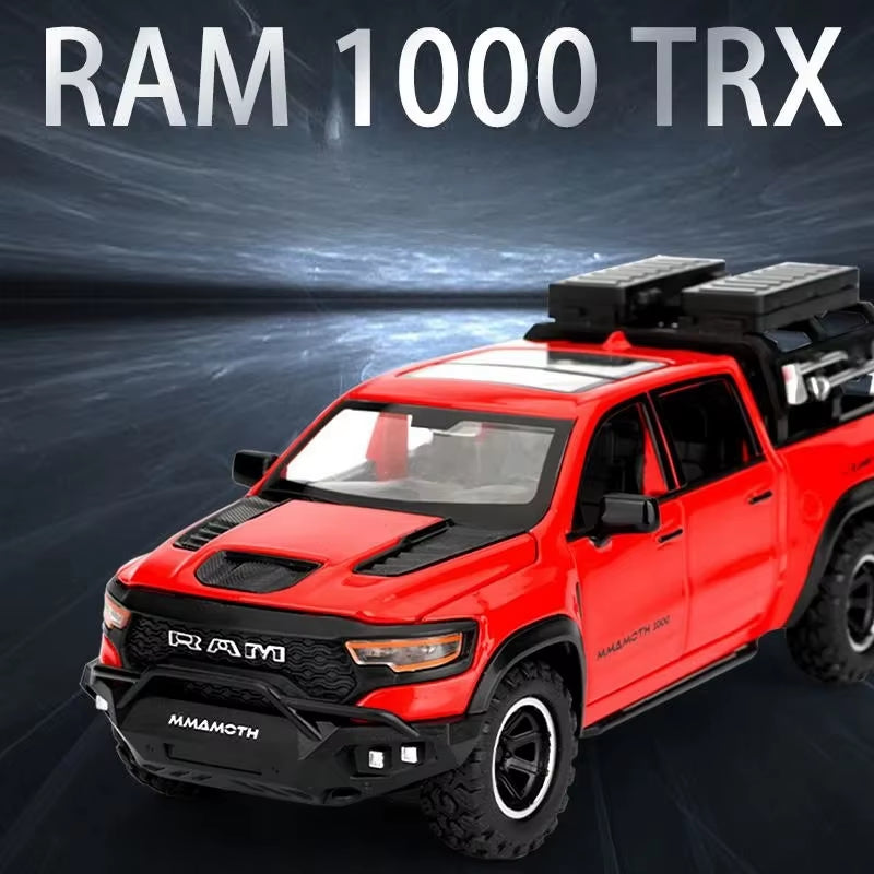 1:32 Dodge RAM Mammoth Pickup Truck off Road Alloy Toy Car Model Sound & Light Pull Back Collection Gift for Boys Children Kid